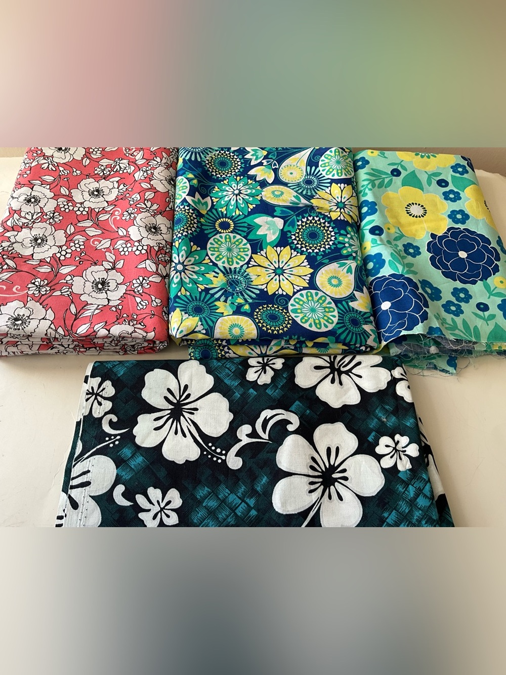 Quilting Sewing Crafts Fabric Remnants Lot Cotton Floral Multicolor Blue Salmon